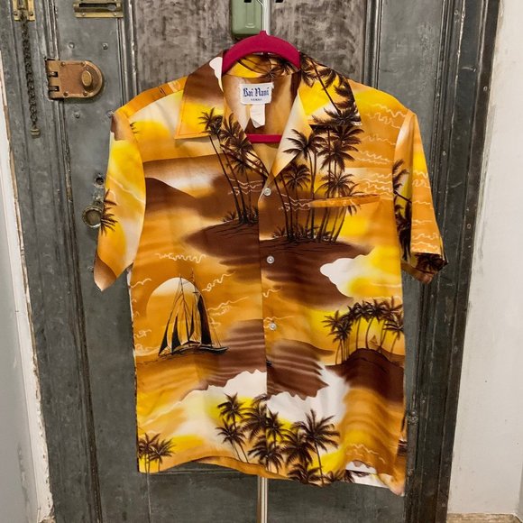 Vintage Other - Medium Vintage 60s Rai Nani Hawaian Shirt with sailboat and palm trees collared
